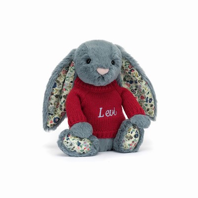 Jellycat Blossom Dusky Blue Bunny with Red Jumper New Zealand | SZBEL8176